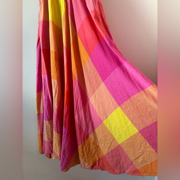 Liz Claiborne Vtg 90s Linen Cotton Blend Plaid Full Skirt Sunset Maxi Dress - 8 - Picture 11 of 13